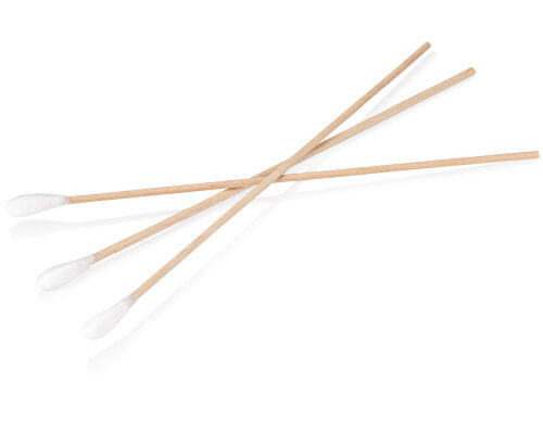 wooden stem cotton tipped applicators close up medical grade dental use